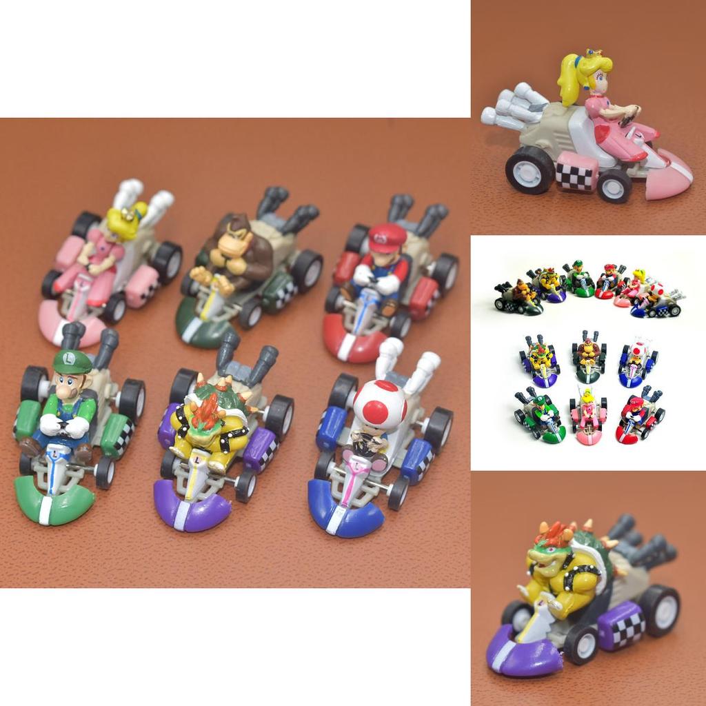 Super Mario Bros Kart Pull Back Car Action Figure Set 6 Pcs Colorful Collectibles