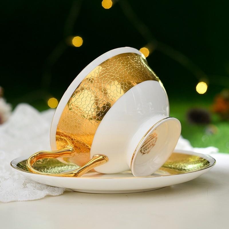 Luxusní zlaté kostní šálky, moderní anglické čajové soupravy, keramické šálky na kávu, espresso, šálky a hrnce na dušení, nádoby na kávové nápoje.