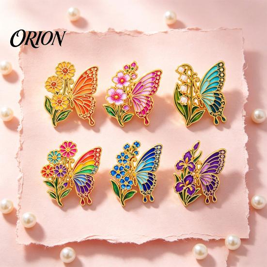 Floral Butterfly Brooch Enamel Flower Pin, Badge for Scarves Women, Inscet Shaped Pin Coats Sweaters