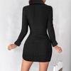 Women's Autumn and Winter Solid Color Long-sleeved V-neck Tight-fitting Short Dress