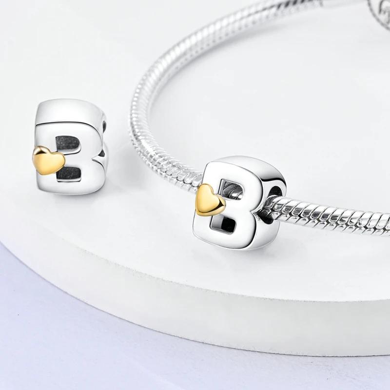 Copper Plated Diy Alphabet Charms Beads Love Heart Letter Gift Dangle Fit Original 3Mm Bracelet Bangle Jewelry Marking