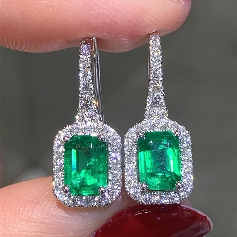 Luxury Able Square Green Zircon Pendant Earrings for Ladies Elegant Exquisite Wedding Party Temperament Jewelry