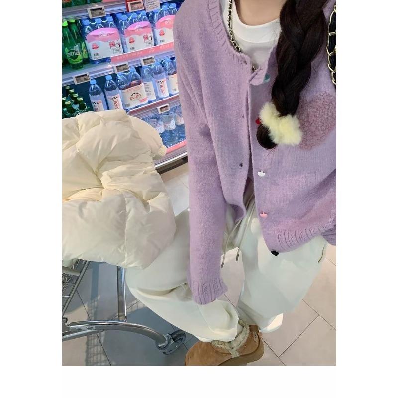 

Весенне-осенний короткий свободный вязаный кардиган с круглым вырезом, новое маленькое пальто, сладкий нежный ветер любви one size fits all фиолетовый