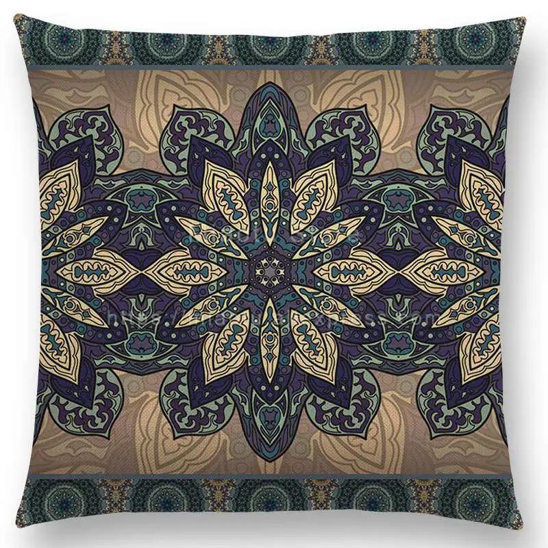 Boho Colorful Flowers Abstract Ethnic Floral Pillow Case Mandalas Pattern Design Vintage Patchwork Retro Cushion Cover