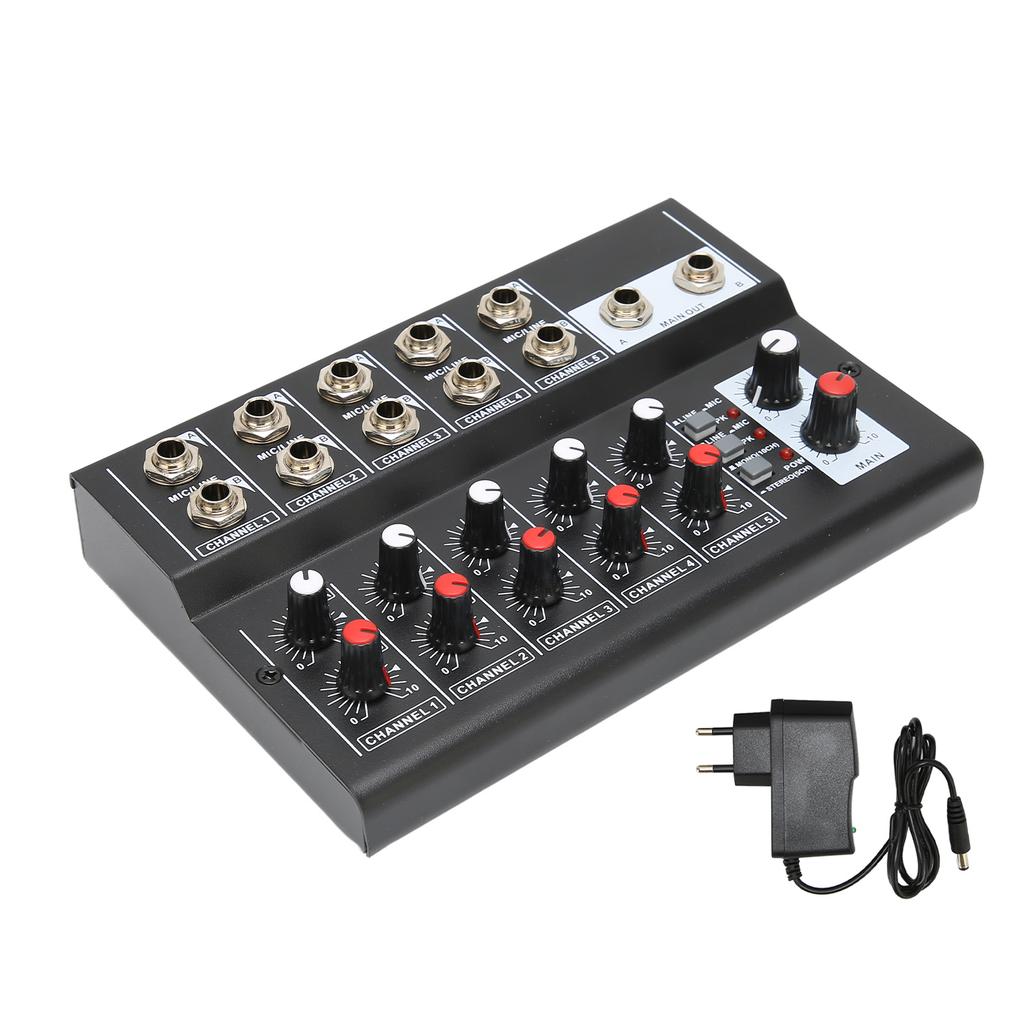 10 Channel Mixer Low Noise Stereo Line Mixer with 2 Master Volume Knobs for Small Clubs Bars 100‑240V EU Plug