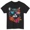 T-shirt Graphique Chat Cool avec Lunettes de Soleil Roses