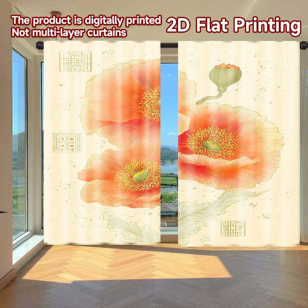 

Set Of 2 Flat Printing Curtains Without Rod Floral Elegance Bloom Valentine Is Day Festival Fashion Machine Curtain Polyester W100*H70(CM)-Grommet top&2PCS