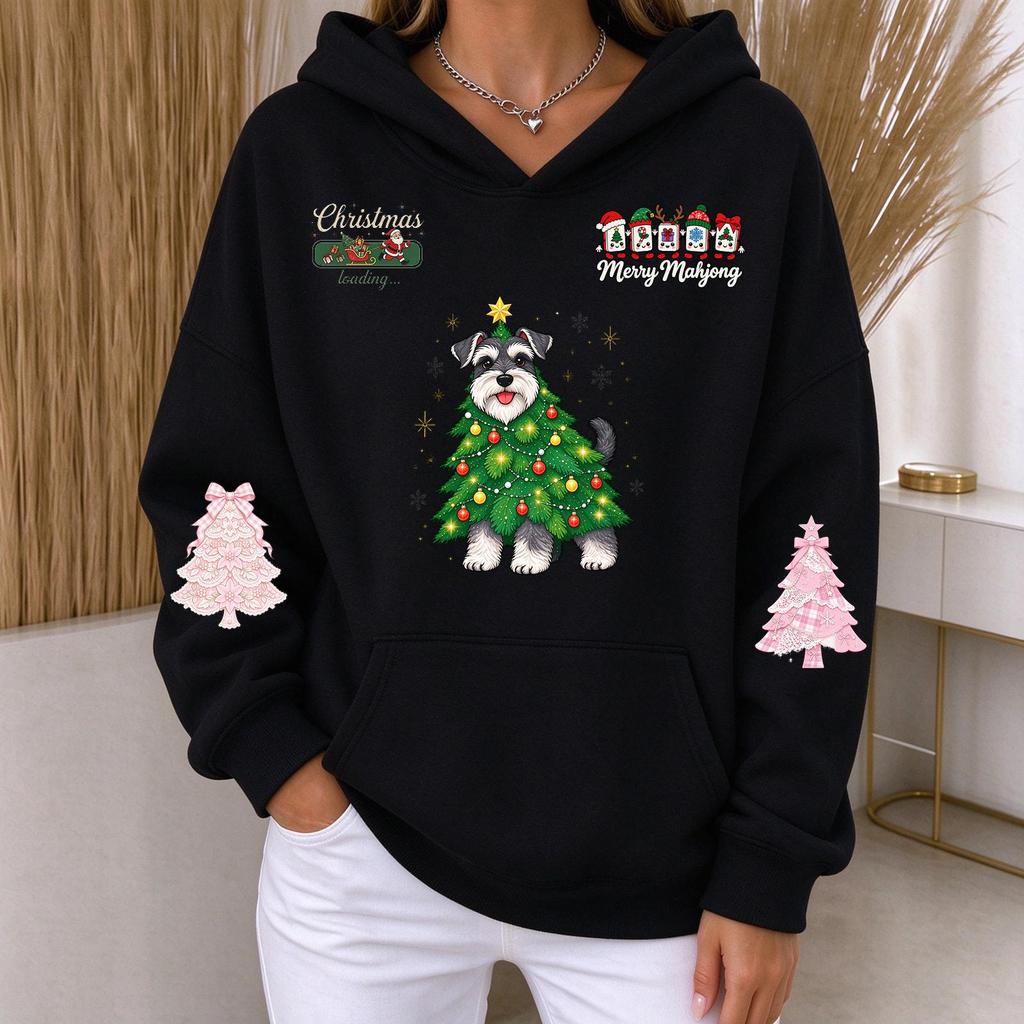 Women's Casual Christmas Print Long Sleeve Hoodie Sweatshirt for Holiday Wear