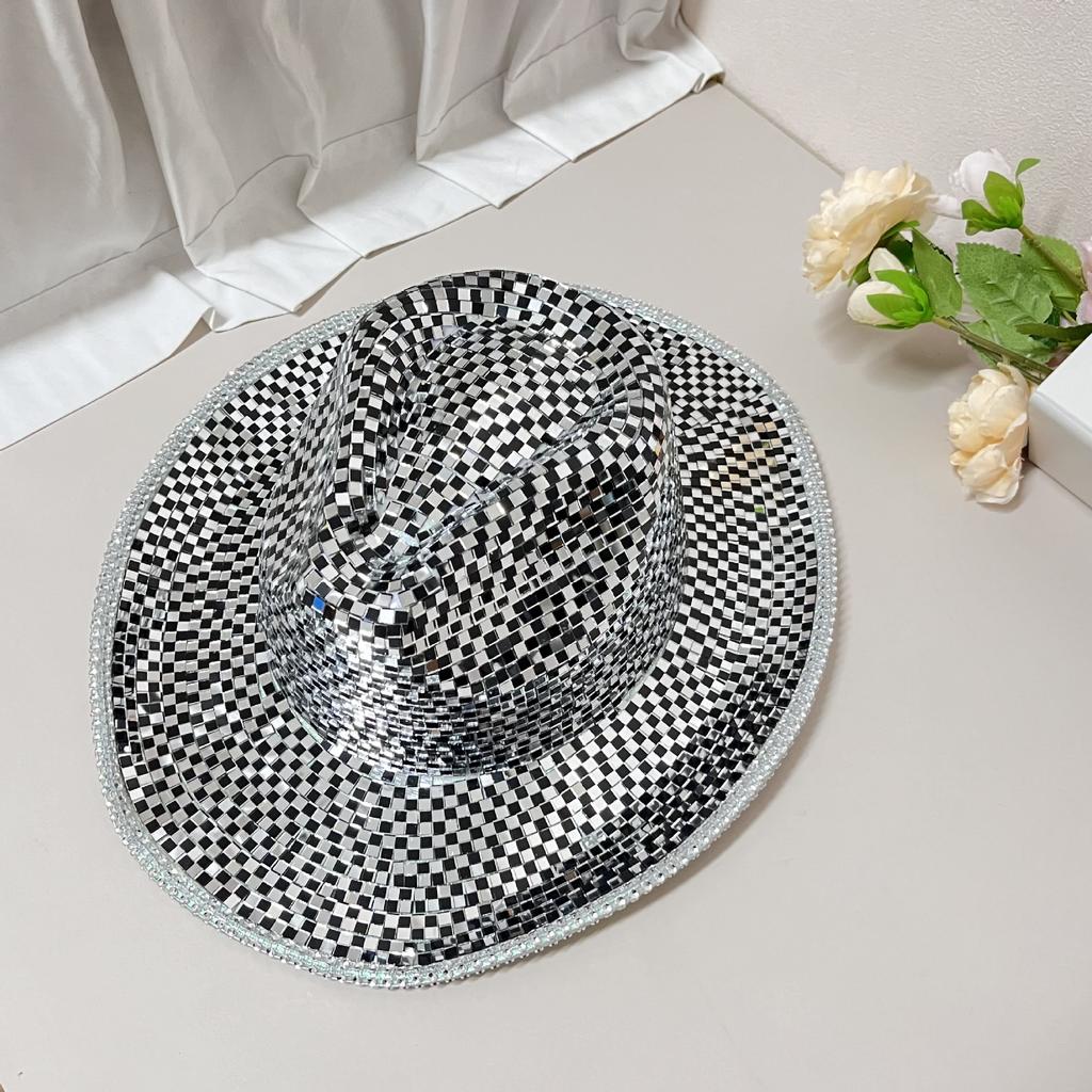 Retro Ball Cowboy Hat New Glitter Mirror Glass Disco Ball Hat Classic Glitter Ball Disco Fashion Ball Hat For Cowboy & Cowgirl
