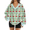 Women's Fashionable V-neck Christmas Printed Long Sleeved Casual Pullover Plush Warm Pocket Sweatshirt Top
