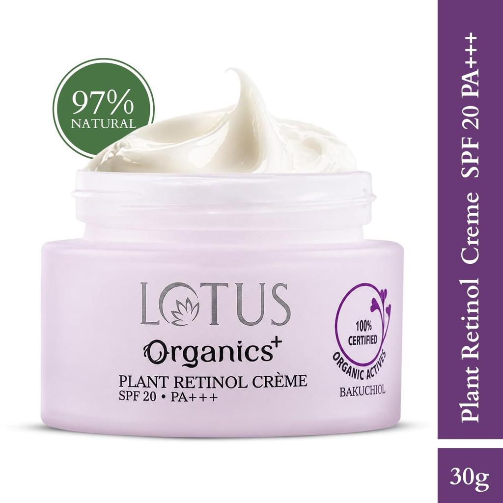 Lotus Organics+ Bakuchiol Plant Retinol Cream | 100% Certified Organic Bakuchiol | Anti-Ageing Face Cream For Fine Lines & Hydration | SPF 20 | PA+