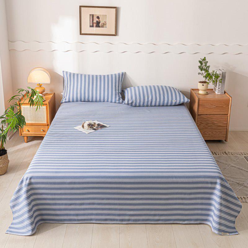 Striped Coarse Cloth Bed Sheet Set: Washable, Skin-Friendly, Cool Mat for Home & Dorm. Available In Single/Double Three-Piece Set.