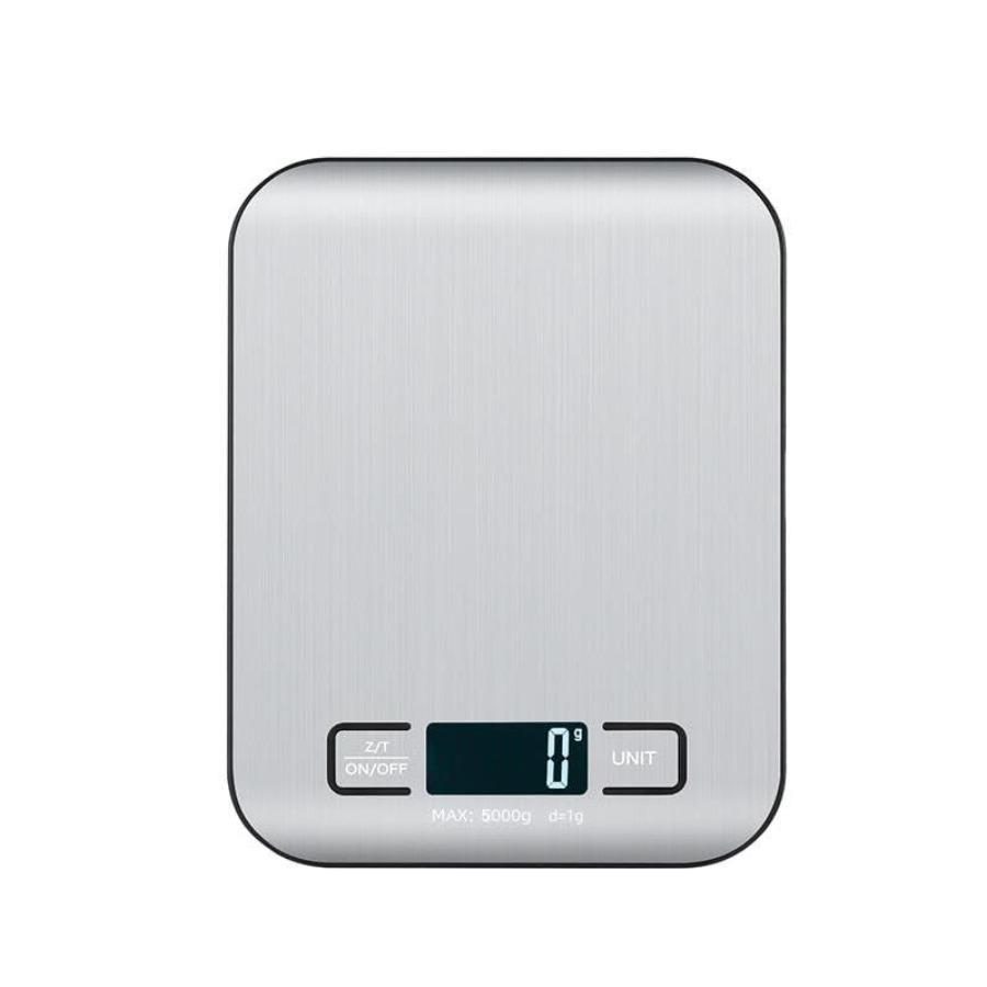 

Digital Kitchen Food Scale with 2 AAA Batteries Silver Weighs up to 11 Pounds Measures in kg g lb oz ml Zero Tare Option United States