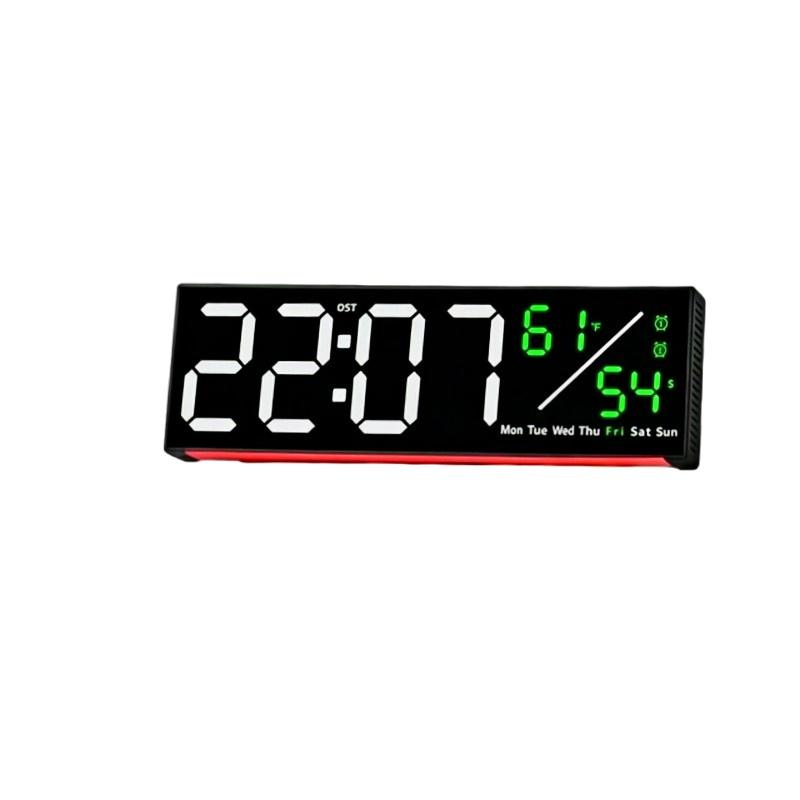 Large Digital Wall Clock with Mood Light TEMP Date Week 2 Alarm Auto Dimming Count-up Countdown Table Clock 12/24H DST LED Clock