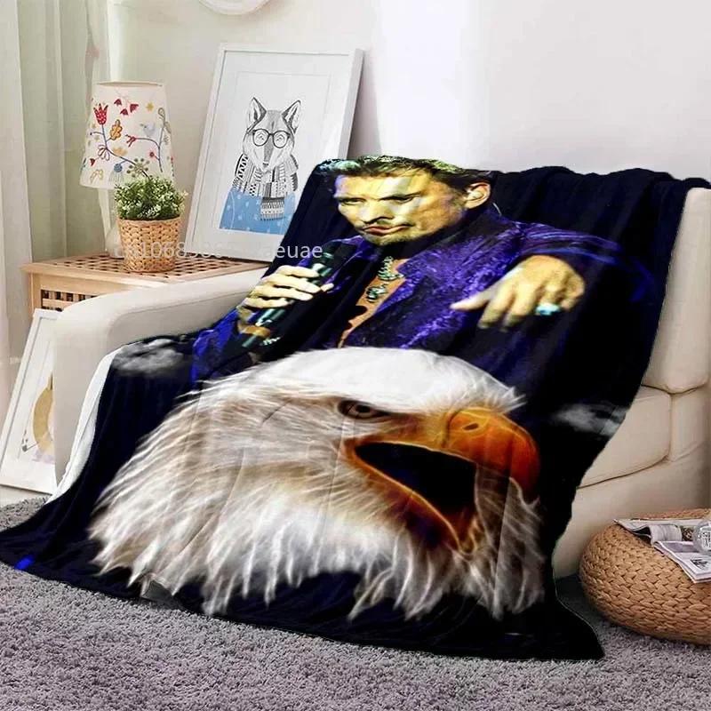 Rock Star Johnny Hallyday Flannel Blanket Rock'n Roll Soft Cover Lightweight Warm Plush Bed Sofa Chair Blanket