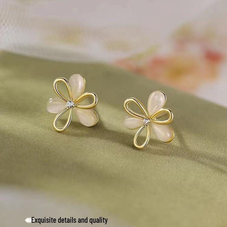 925 Silver Cat's Eye Flower Earrings - 2024 Trendy Women's High-End Jewelry