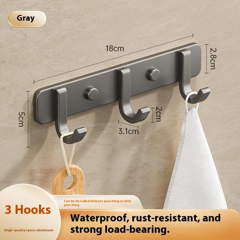 Space Aluminum Bathroom Hook No Drilling Strong Adhesive Coat Hook For Bathroom Kitchen Wall Mounted Clothes Hanger