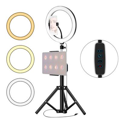 26 cm/10 Zoll LED-Ringlicht, 3 Farben, 10 Stufen, dimmbar, 3200–5600 K Farbtemperatur mit