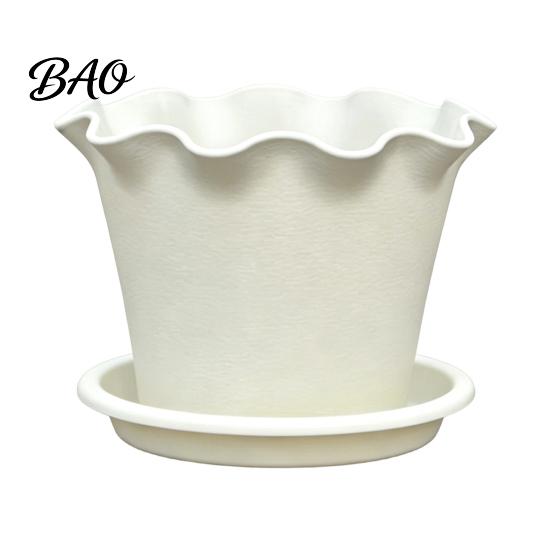 Flower Pot for Balcony Wavy Edge Planter with Saucer, Thickened Breathable Plastic Drainage Holes, Modern Plant Indoor Outdoor Plants Round