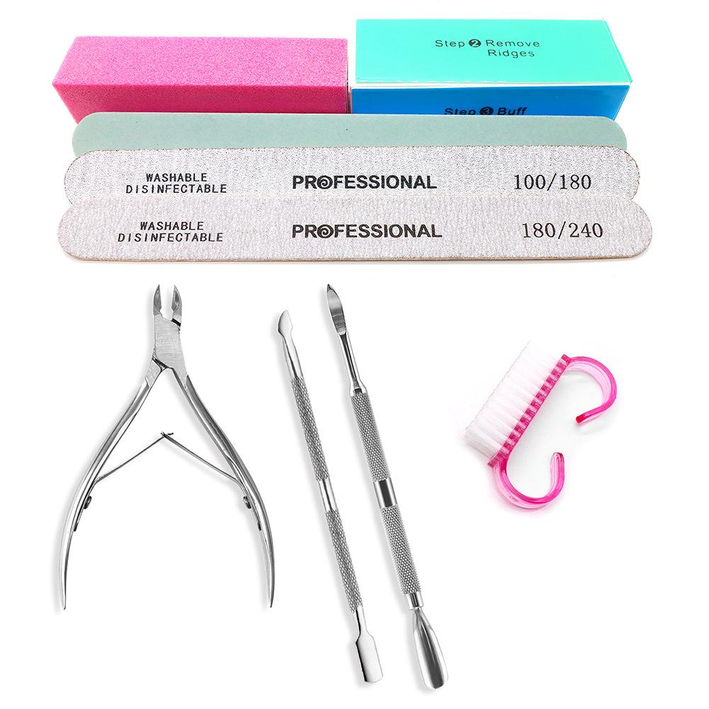 9-Piece Nail Care Kit with Stainless Steel Cuticle Pusher, Nail File, Buffer Block, and Brush, Professional Manicure Set