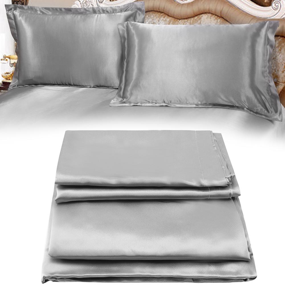 Einfarbiges Seidensatin Anti-Milben Spannbettlaken Matratzenschoner Bezug Bettwäsche-Set (KÖNIGIN )