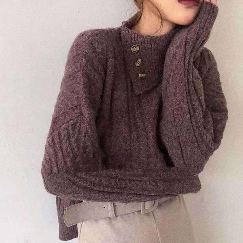 

Свитер с высоким воротником, женский свободный верхний пуловер, женский осенне-зимний вязаный свитер, топ-свитер M