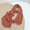 Solid Color Cotton Crinkled Scarf for Women Retro Neck Warmer Decorative Narrow Long Striped Scarf Wrap Shawl for Autumn 220cm