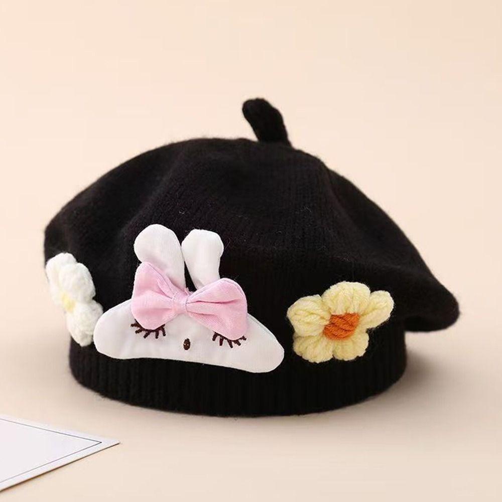Flower Baby Beret Hat Soft Artist Painter Caps Cute Knitted Hat  Infant Girls