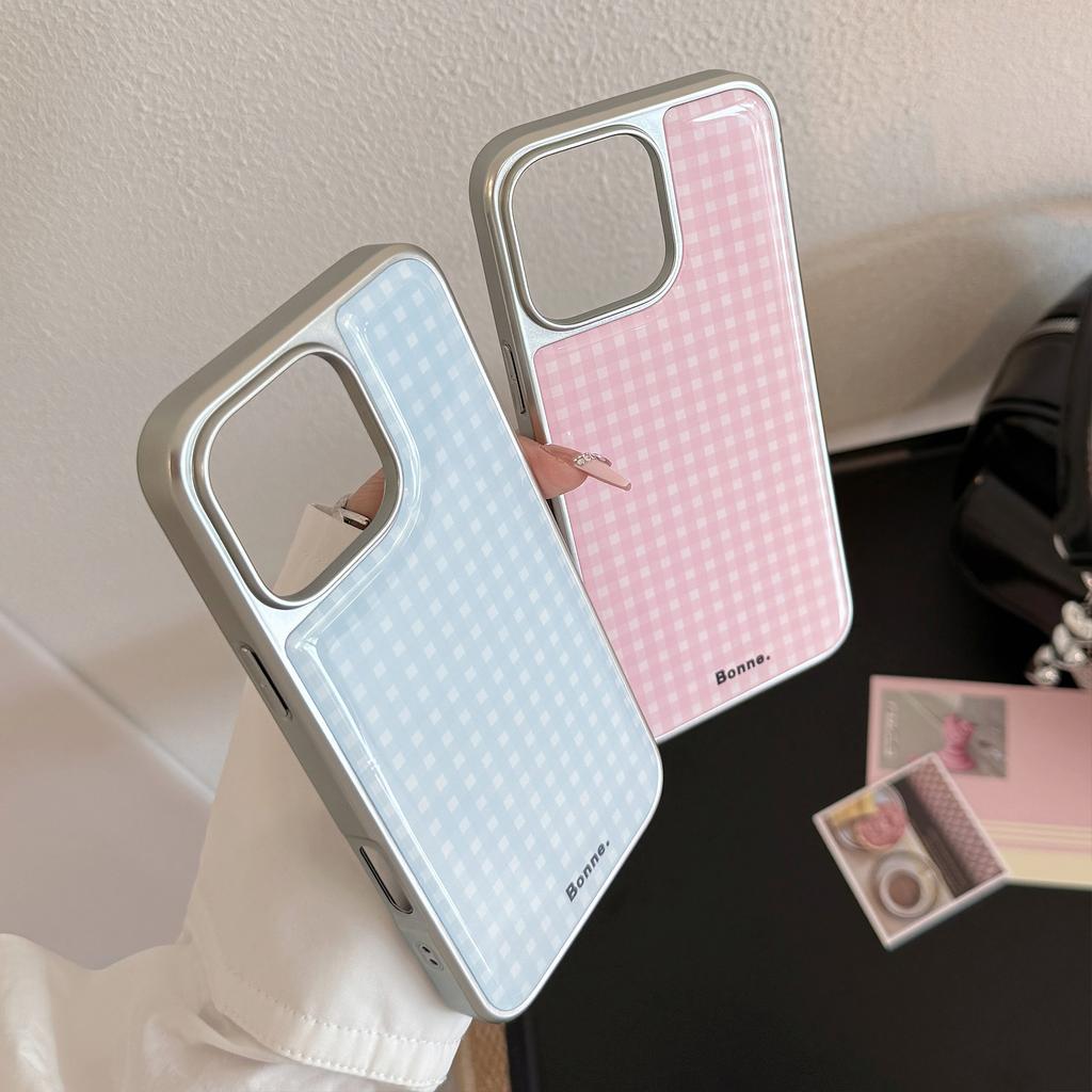 Kleber Puderblaues Gitter Geeignet für Apple 16promax Handyhülle Iphone14 Galvanisierung 13 Koreanisch Huawei Mate