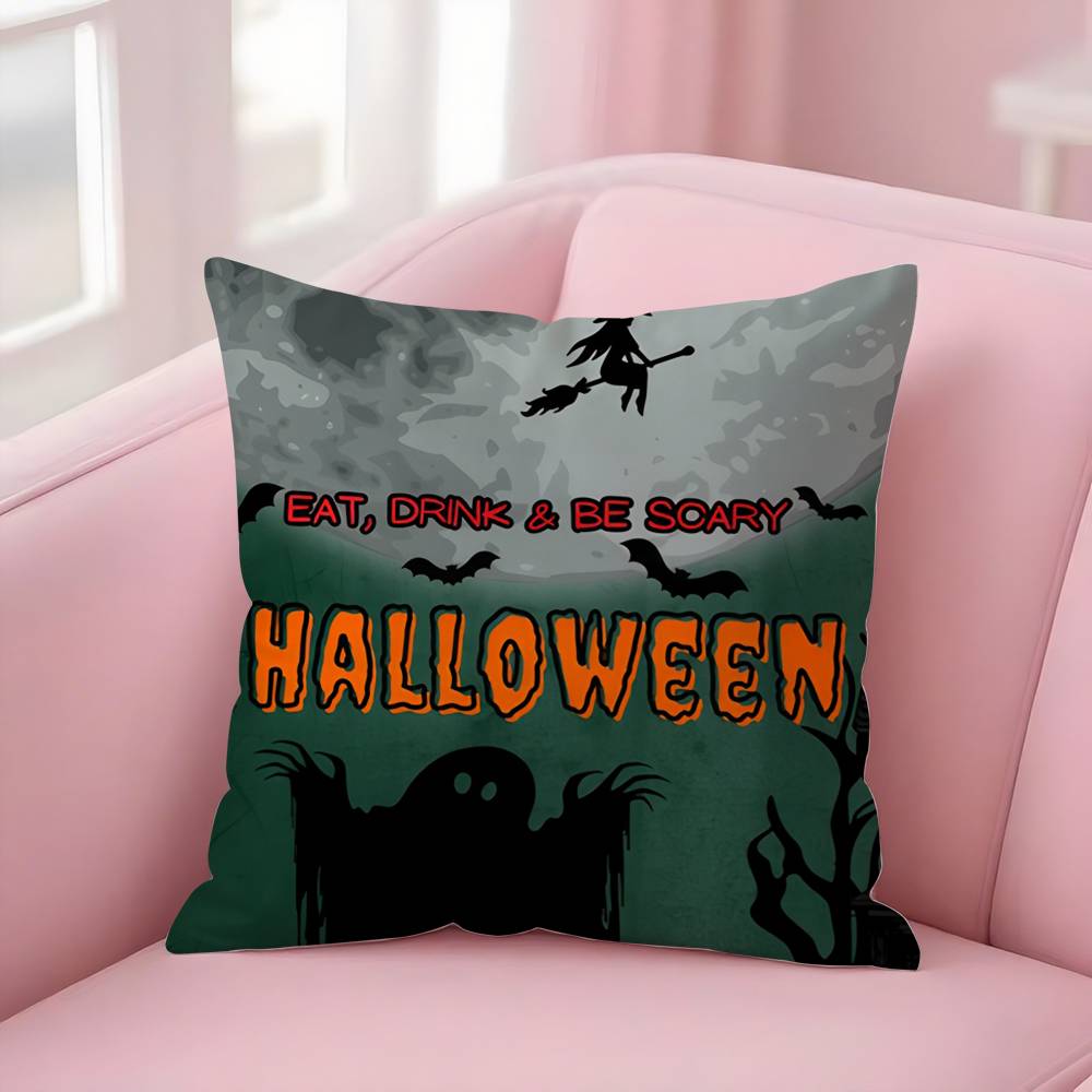 Cute Halloween Kitten Spooky Pillow Case Short Plush Double-Sided Print Square Throw Pillow Covers Sofa Home Cushion Decor