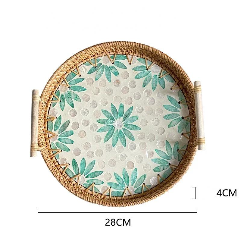 Tabletts zum Servieren von Speisen Serviertabletts Snacktablett Nachmittagstee-Tablett Teller Dessert Rattan Obst Trocken Gericht Süßigkeiten Teller Kuchen Zuhause