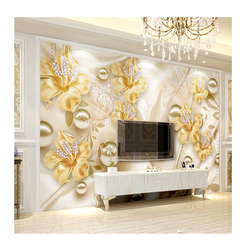 

Murals 3D Stereo Golden Flowers Diamond Jewelry Photo Wallpapers Wall Cloth Living Room Sofa Background Home Decor Fresco 200 cm(W) x 140 cm(H)