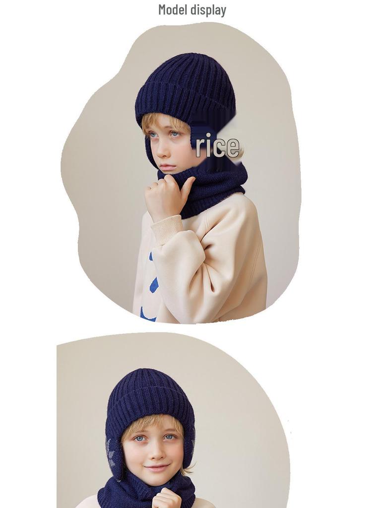 2153 Kids' Winter Hat & Fleece Scarf Set - Knitted Woolen, Warm Ear Protection, Pullover Design