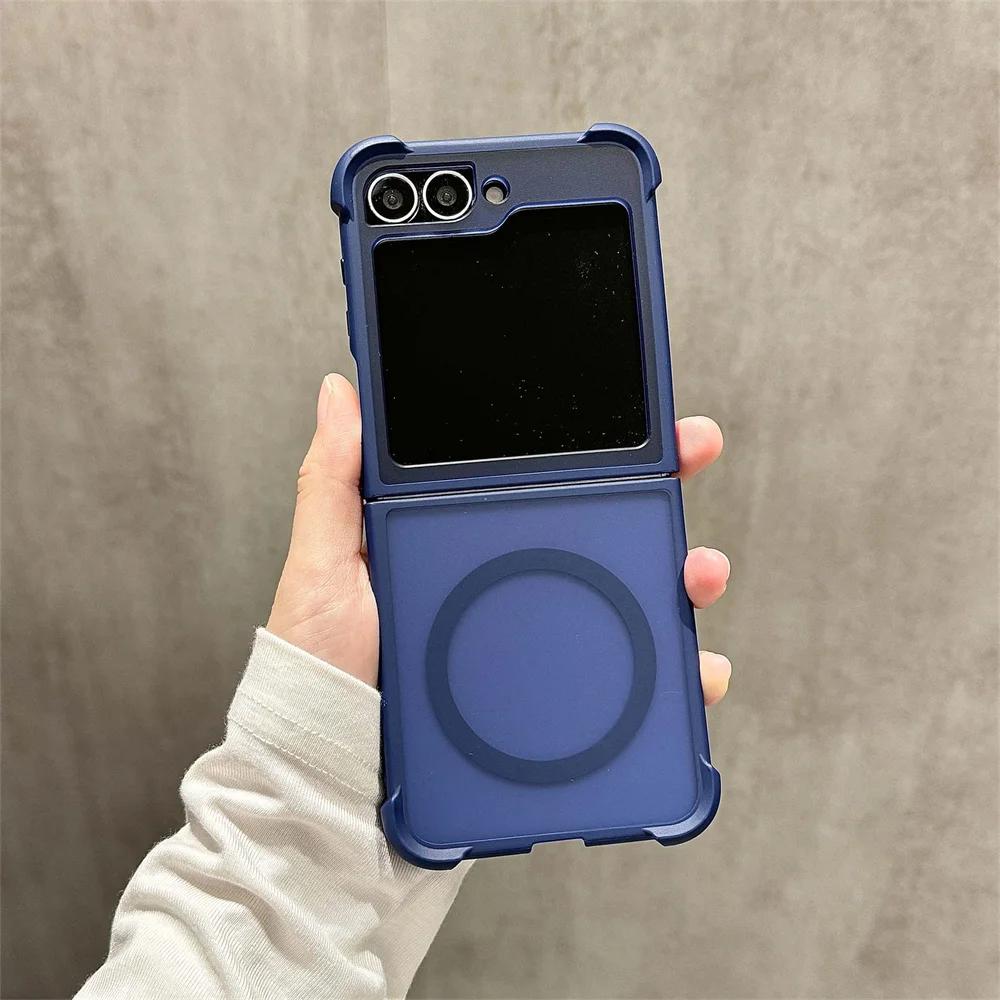 For MagSafe Magnetic Translucent Matte Phone Case For Samsung Galaxy Z Flip 6 5 4 3 Flip6 Flip Flip4 Flip3 5G Shockproof Cover