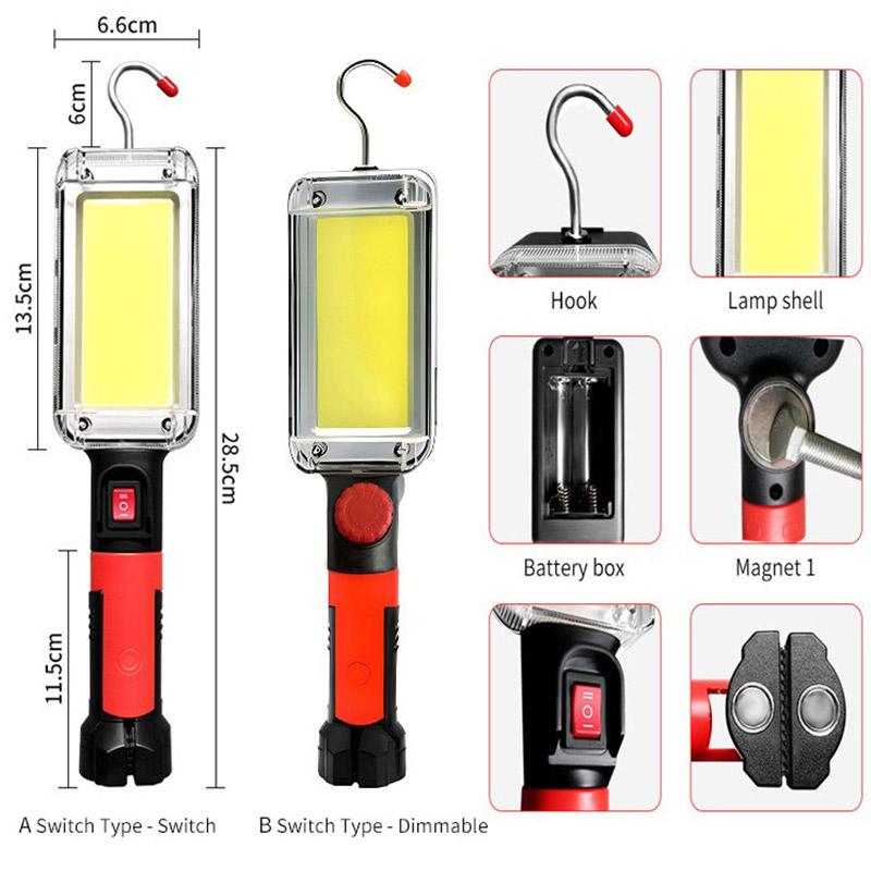 Portable COB Lanterns USB Rechargeable LED Flashlight Auto Repair Camping Working Lamp Use 2*18650 Battery with Hook Magnet