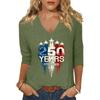 Womens Casual V Neck Top with 250 Years 1776 to 2026 Independence Day Printed Graphic Loose Fit Half Sleeve Shirt