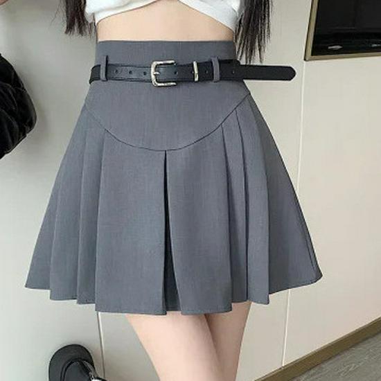 Korean Belted Pleated A-line Skirt - Mini/Midi, Sweet & Spicy Style for All Seasons