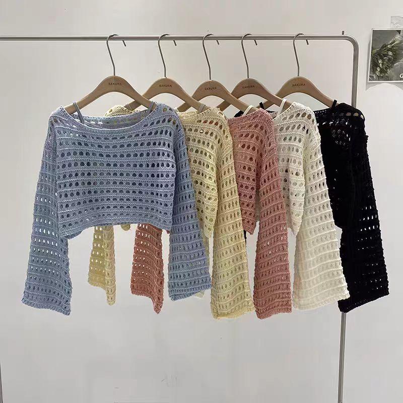 Women’s Short-sleeved Openwork Knitted Top for Spring and Summer A Stylish Lightweight Sun-protective Cover-up