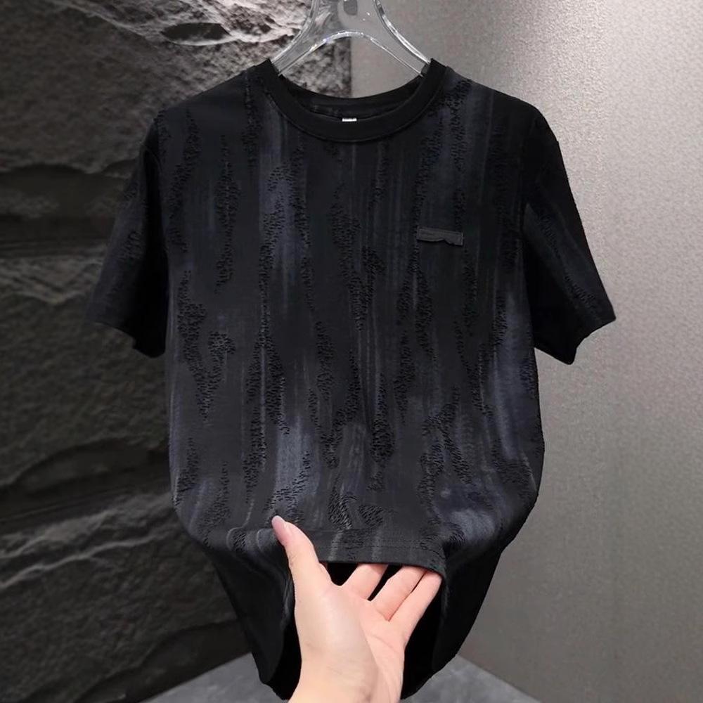 Men'S Casual T-Shirt Smudged And Scratched Trendy Short-Sleeved Korean Version Solid Color Micro-Elastic Fashion Short-Sleeved T-Shirt