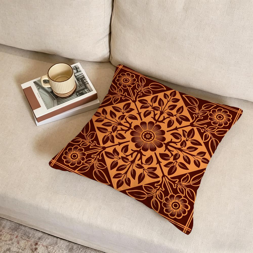 P-Iberian Floral Tile Cushion Cover Fabric Soft Furnishing,Pillowcase, Cushion Cover, Sofa Pillow, Home Decoration