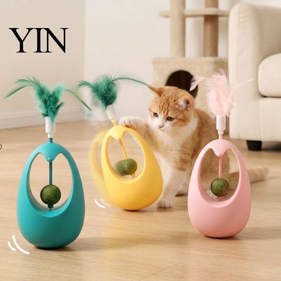 Automatic Swinging Cat Toy Interactive with Feathers And Catnip Ball, Self-Rotating Teasing Durable Teaser Wand Stick, Stable Play Teeth Grinding