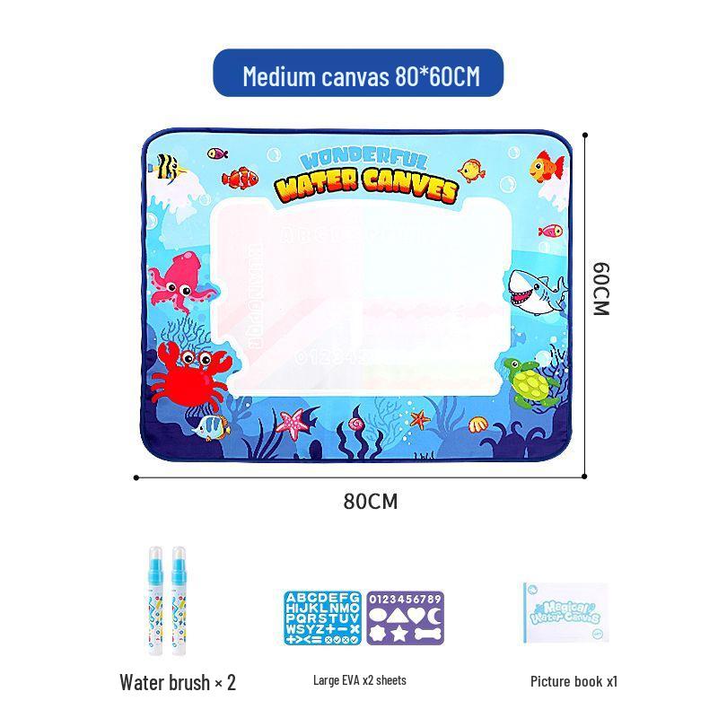 Extra Large Reusable Water Doodle Mat: Children s Magic Color Crawling Toy Water Brush Set + Stencil Board + Book