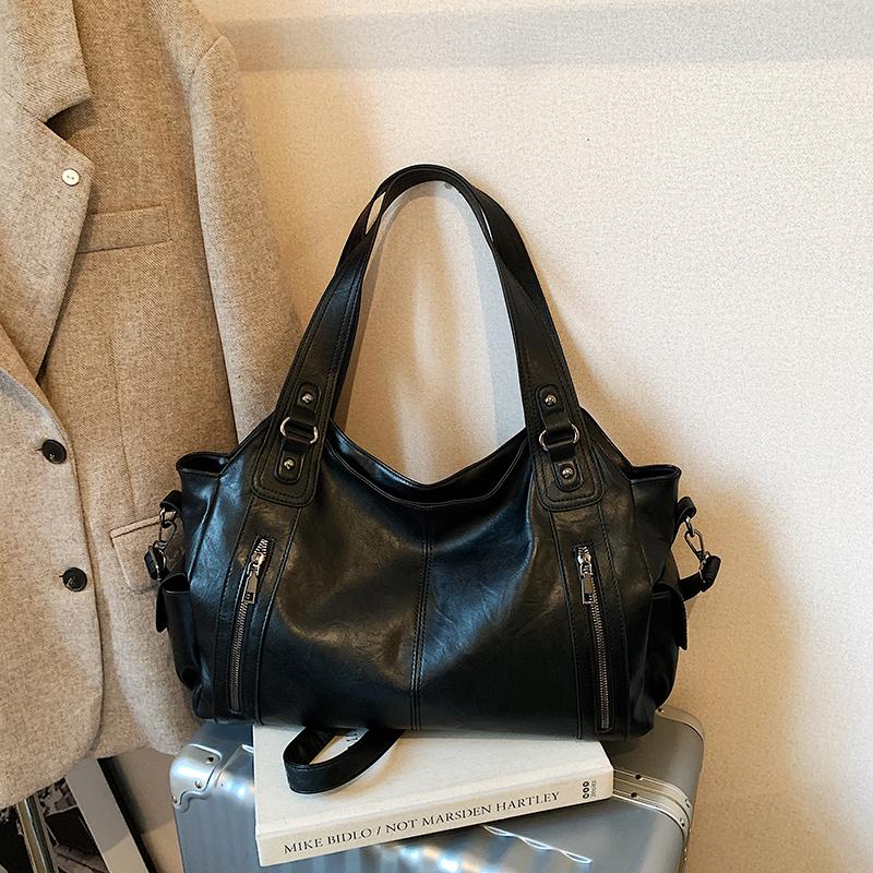 PU Tote Bag Women's Large Capacity Shoulder Handbag with Zip Pockets Casual Fashion Everyday Carry Bag