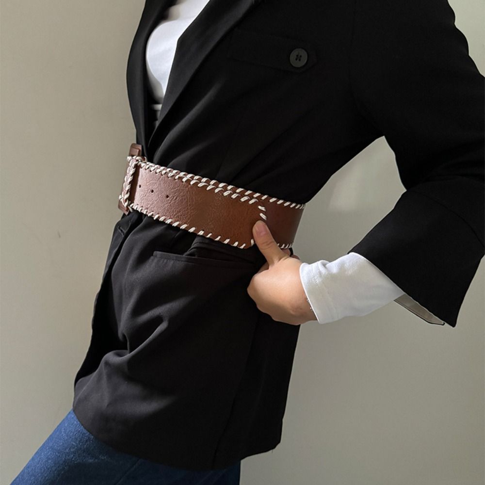 Retro PU Leather Waistband Harajuku Western Cowboy Belt Personality Vintage Wide Belt Women