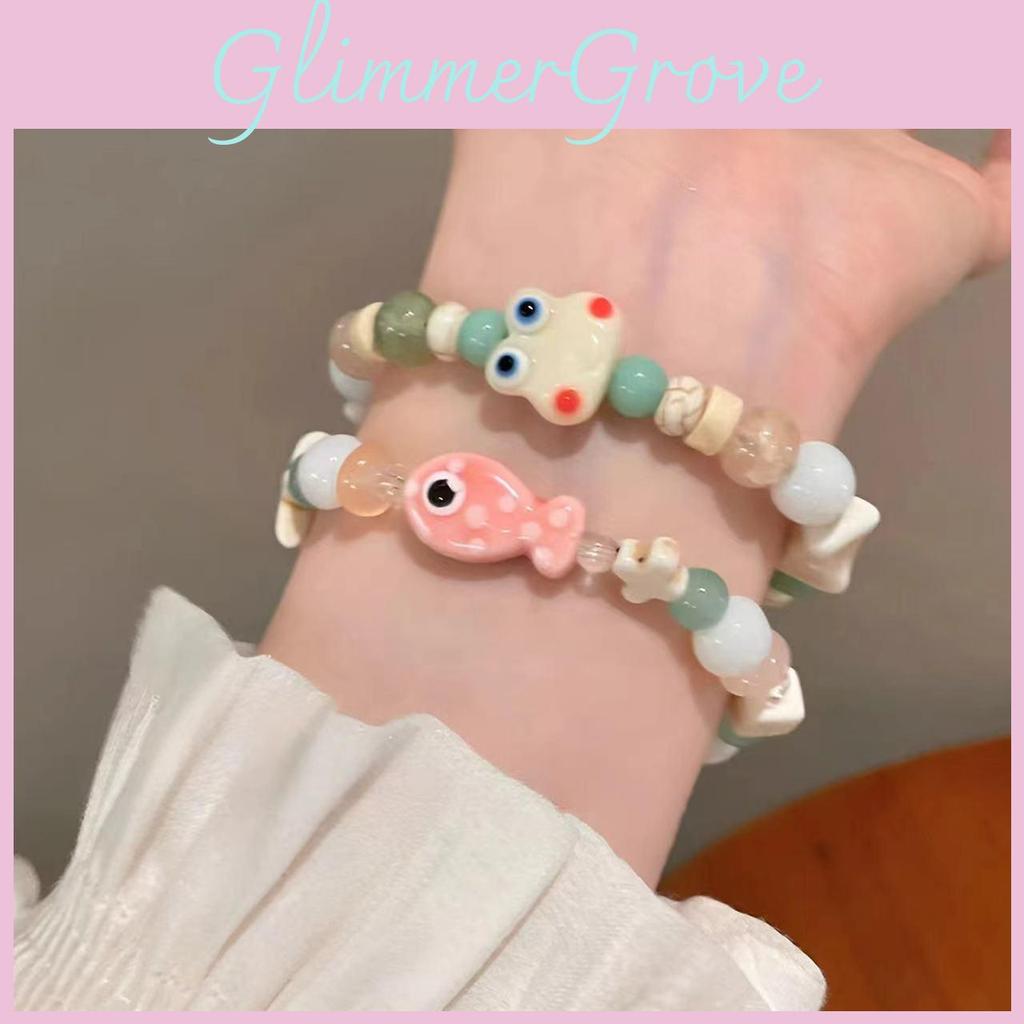 Ceramic Stylish Macaron Sea Shell Beaded Bracelet Womens Sweet Fresh Summer Design
