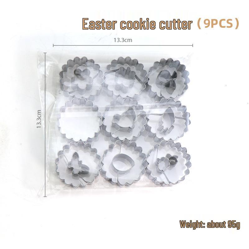 9-Piece Stainless Steel Cookie Cutter Set for Easter & Christmas - Includes Jam Cutout & Fondant Molds