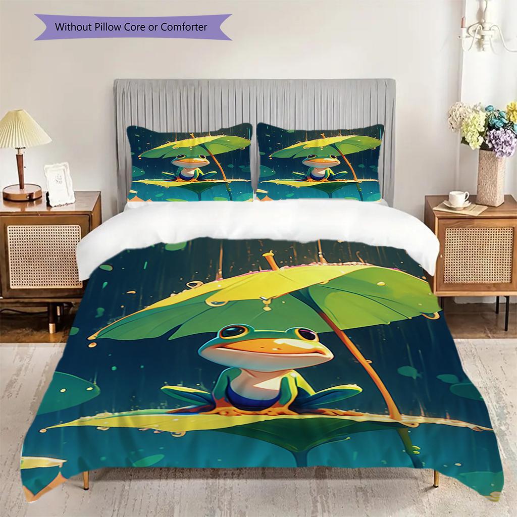 Frog Pattern Bedding Quilt Set Quilt Cover Pillowcase Home Decoration Birthday Gift (1 * Duvet Cover + 2 * Pillowcase, Without Core)