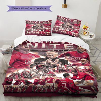 Manchester United Pattern Bedding Quilt Set Quilt Cover Pillowcase Home Decoration Birthday Gift (1 * Duvet Cover + 2 * Pillowcase, Without Core)
