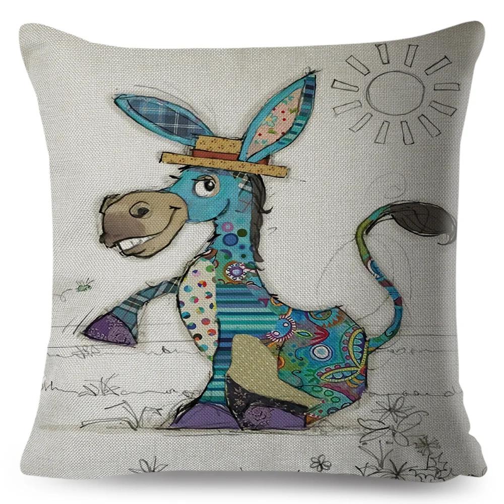 Nordic Style Cartoon Monkey Dog Cat Rabbit Cushion Cover Decor Children Drawing Animal Pillow Case for Sofa Home Car Pillowcase