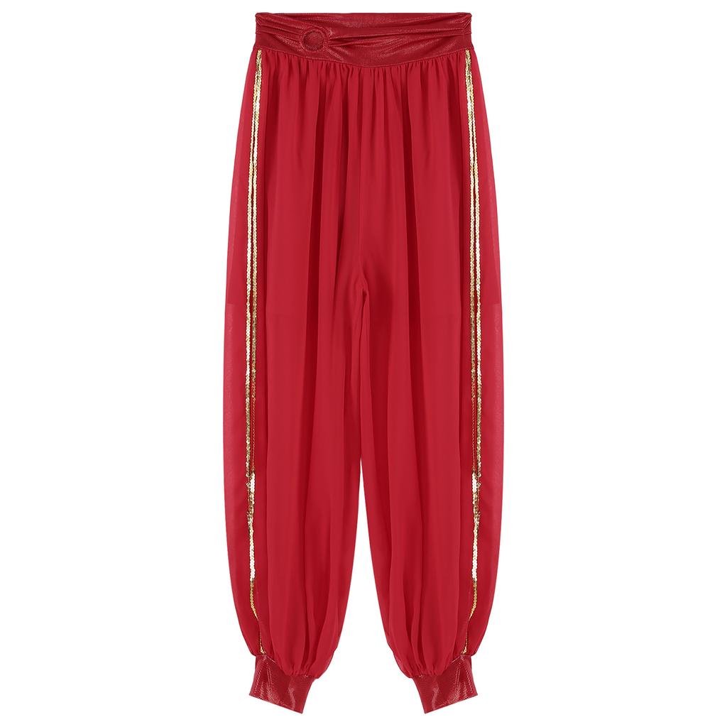 Women's Chiffon Belly Dance Pants Ruched Waistband Side Split Pants Performance Costume